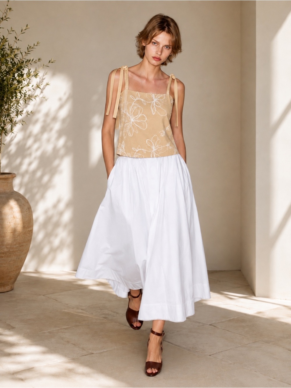 VIRAL ZARA ( 2 PIRCE MIDI SKIRT AND EMBROIDERY BOW TOP SIZE L 
🚨NO DISCOUNT
